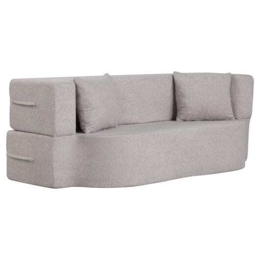 75.5 inch Folding Sofa Bed 2-in-1 Convertible Teddy Fleece Floor Loveseat with 2 Comfortable Pillows-Gray - Color: Gray