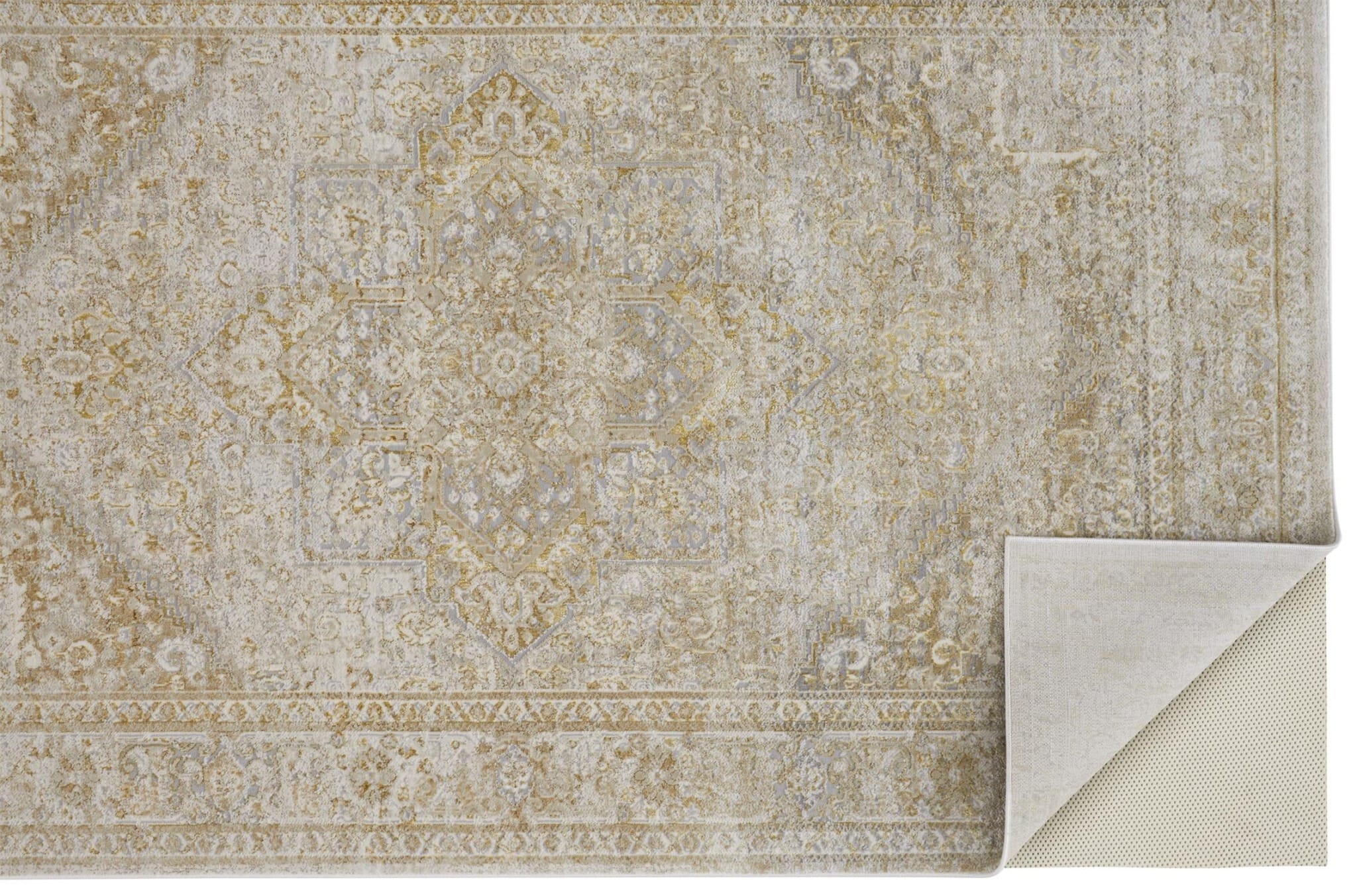 2' X 3' Ivory And Gold Floral Stain Resistant Area Rug