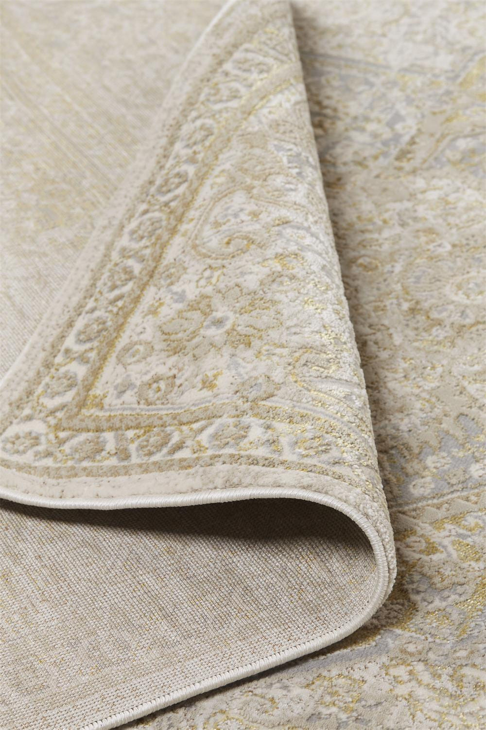 2' X 3' Ivory And Gold Floral Stain Resistant Area Rug