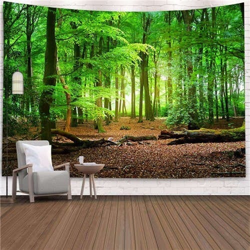 Green Forest Natual Scenery Design Nordic Fashion Background Cloth Home Wall Decorational Tapestry