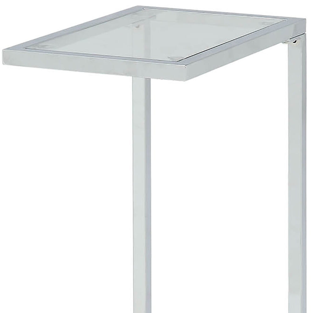 26" White And Clear Glass End Table