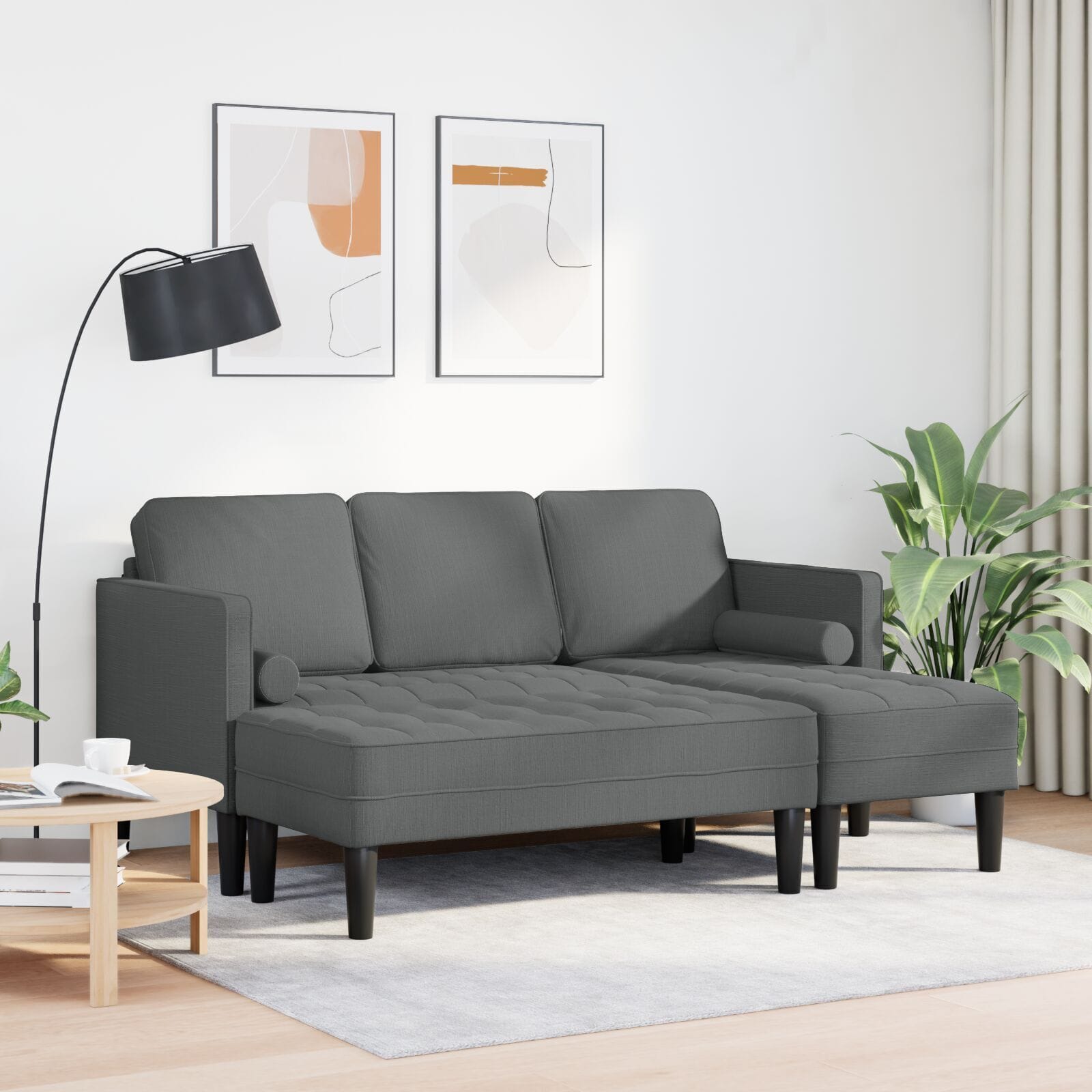 Sofa Set with Cushion 2 pcs Dark Grey Polyester