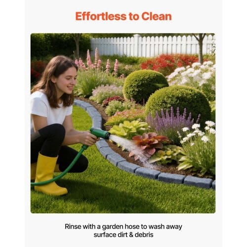 Faux Stone Landscape Edging, 15.5 ft Kit, No Dig Garden Edging Border, Blocks for Lawn, Flower Beds, Yards, 4 Pack Each Section Has 6 Bricks 46.46"L x 3.74"W x 2.24"H, 12 Spikes & End Cap, Gray
