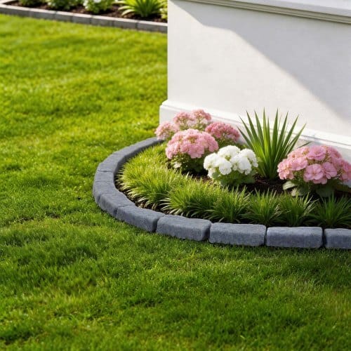 Faux Stone Landscape Edging, 15.5 ft Kit, No Dig Garden Edging Border, Blocks for Lawn, Flower Beds, Yards, 4 Pack Each Section Has 6 Bricks 46.46"L x 3.74"W x 2.24"H, 12 Spikes & End Cap, Gray