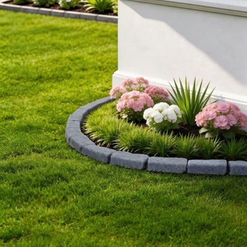 Faux Stone Landscape Edging, 15.5 ft Kit, No Dig Garden Edging Border, Blocks for Lawn, Flower Beds, Yards, 4 Pack Each Section Has 6 Bricks 46.46"L x 3.74"W x 2.24"H, 12 Spikes & End Cap, Gray
