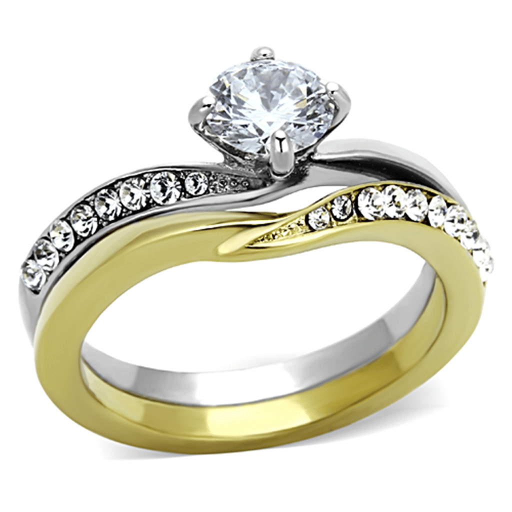 TK1280 - Two-Tone IP Gold (Ion Plating) Stainless Steel Ring with AAA Grade CZ in Clear