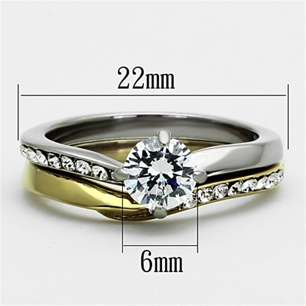 TK1280 - Two-Tone IP Gold (Ion Plating) Stainless Steel Ring with AAA Grade CZ in Clear