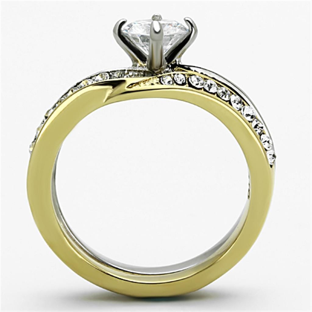 TK1280 - Two-Tone IP Gold (Ion Plating) Stainless Steel Ring with AAA Grade CZ in Clear