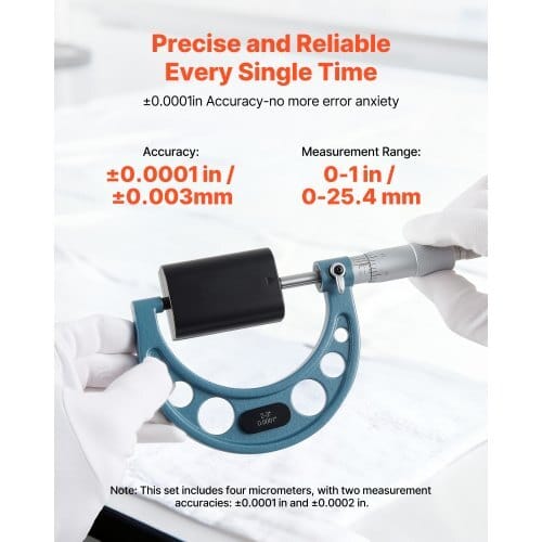 4 PCS Micrometer Set, 0-1"/1-2"/2-3"/3-4" Machinist Outside Micrometer, Ultra-Precision 0.0001 Accuracy, Professional Machinist Tools with Protective Case, for Metalworking & Engineering