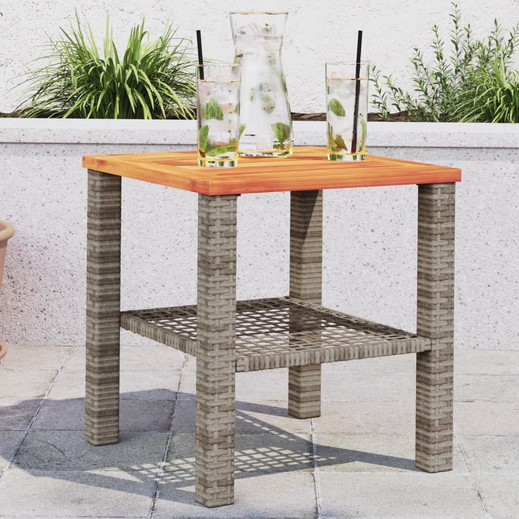 Patio Table Gray 15.7"x15.7"x16.5" Poly Rattan Acacia Wood