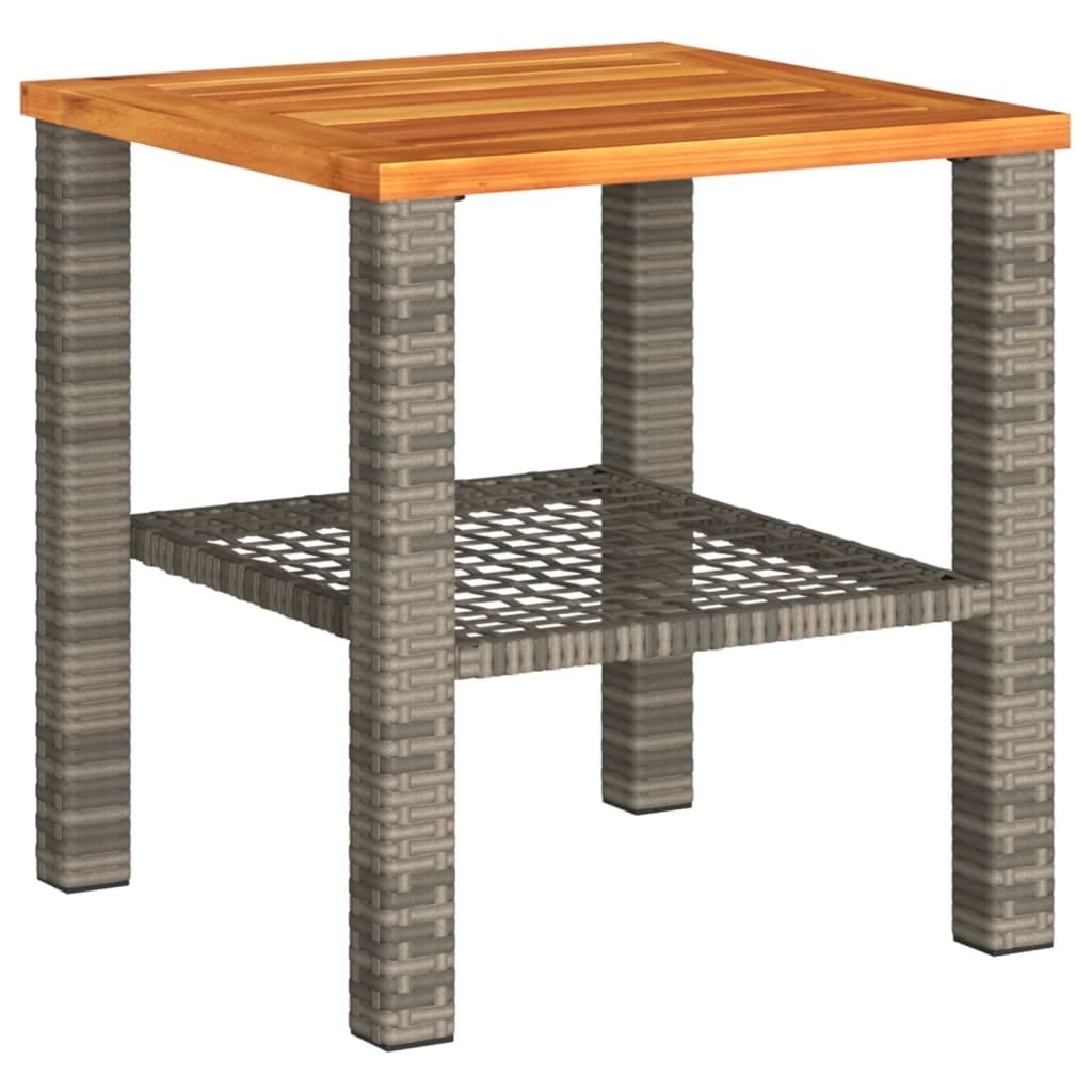 Patio Table Gray 15.7"x15.7"x16.5" Poly Rattan Acacia Wood