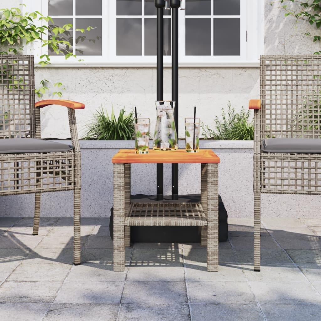 Patio Table Gray 15.7"x15.7"x16.5" Poly Rattan Acacia Wood