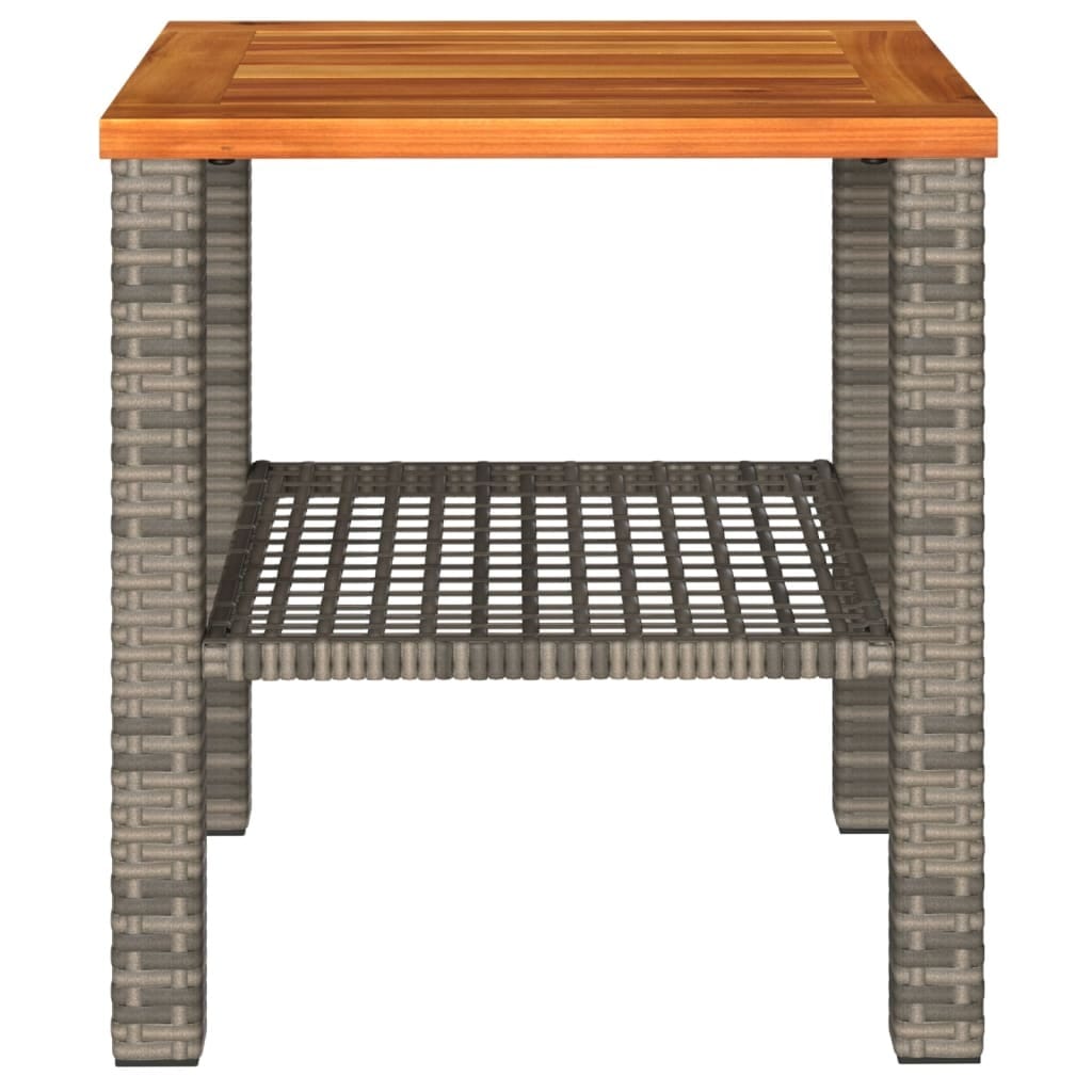 Patio Table Gray 15.7"x15.7"x16.5" Poly Rattan Acacia Wood