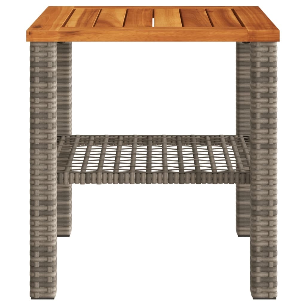 Patio Table Gray 15.7"x15.7"x16.5" Poly Rattan Acacia Wood