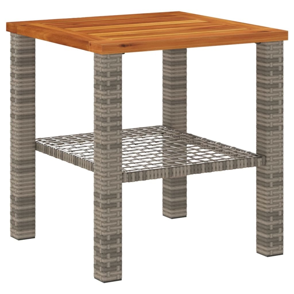 Patio Table Gray 15.7"x15.7"x16.5" Poly Rattan Acacia Wood