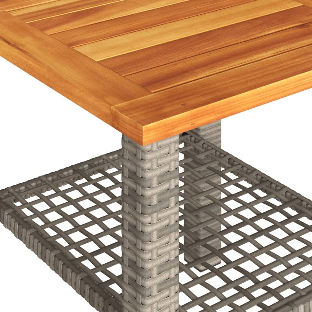 Patio Table Gray 15.7"x15.7"x16.5" Poly Rattan Acacia Wood