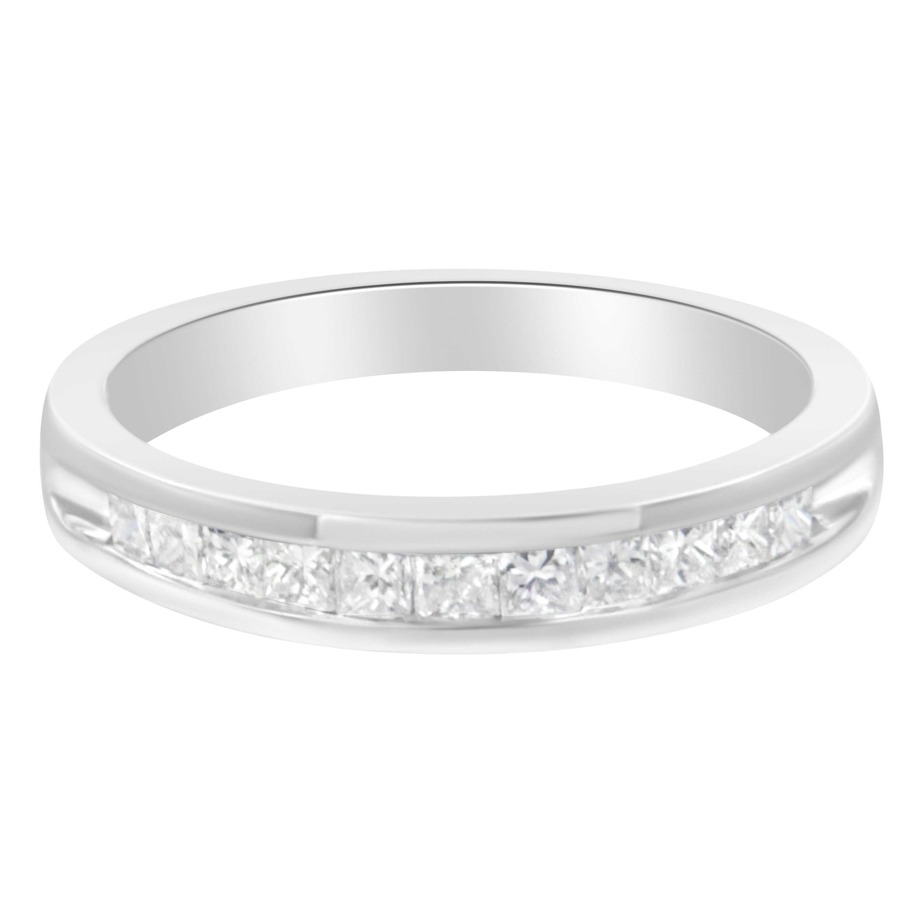 IGI Certified 1/2 Cttw Princess Cut Diamond 18K White Gold Channel Set Half Eternity Style Wedding Band Ring (H-I Color, SI2-I1 Clarity) - Size 4-1/2