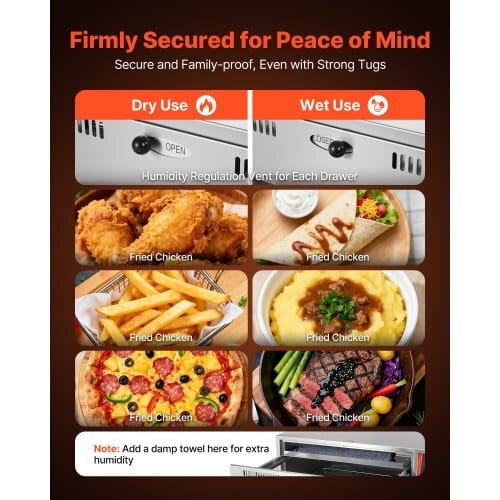 Commercial Electric Drawer Warmer, Single-Drawer Stainless Steel Food Warmer, Freestanding Standard Warming Drawer Cabinet, 85?°F?“185?°F Wide Temperature Range, for Restaurant, Hotel & Bakery