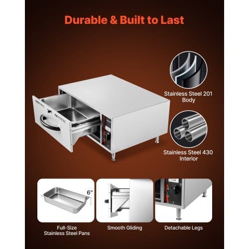 Commercial Electric Drawer Warmer, Single-Drawer Stainless Steel Food Warmer, Freestanding Standard Warming Drawer Cabinet, 85?°F?“185?°F Wide Temperature Range, for Restaurant, Hotel & Bakery