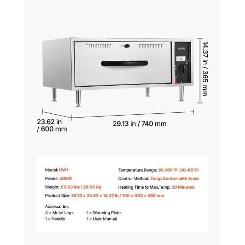 Commercial Electric Drawer Warmer, Single-Drawer Stainless Steel Food Warmer, Freestanding Standard Warming Drawer Cabinet, 85?°F?“185?°F Wide Temperature Range, for Restaurant, Hotel & Bakery