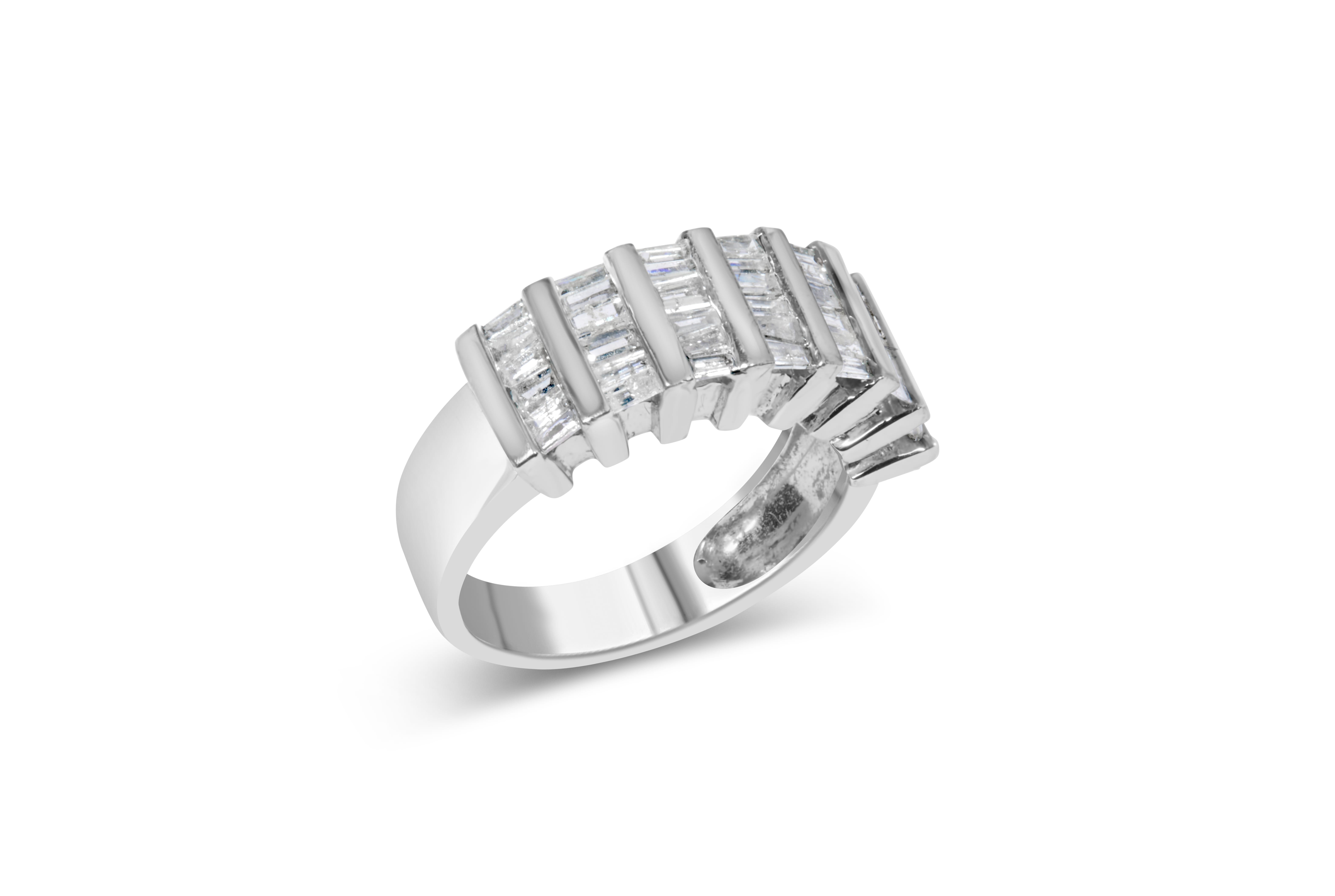 .925 Sterling Silver 1.0 Cttw Baguette Cut Diamond Vertical Channel Fluted Multi-Row Unisex Fashion Wedding Ring (H-I Color, I1-I2 Clarity) - Size 6-3/4