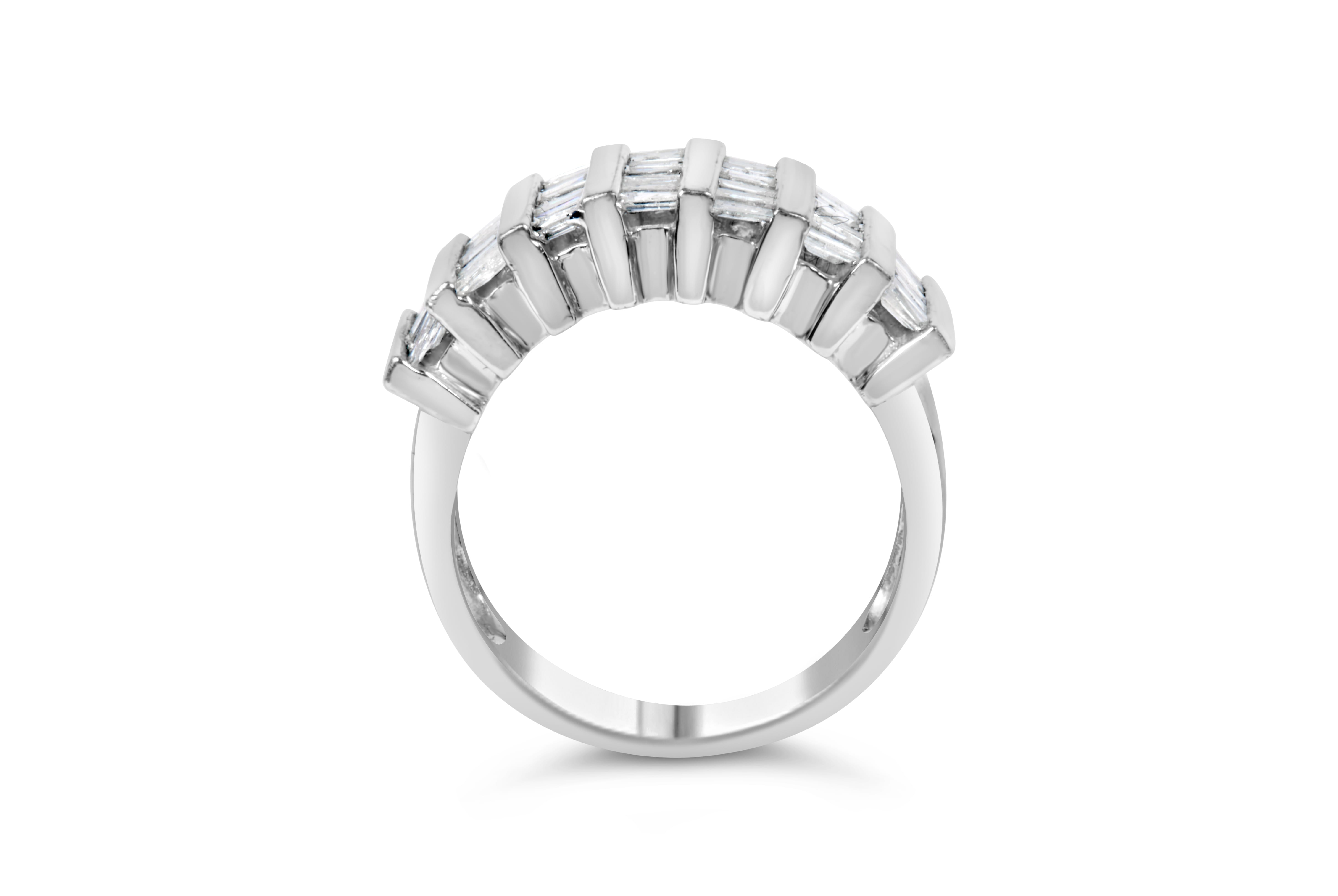 .925 Sterling Silver 1.0 Cttw Baguette Cut Diamond Vertical Channel Fluted Multi-Row Unisex Fashion Wedding Ring (H-I Color, I1-I2 Clarity) - Size 6-3/4
