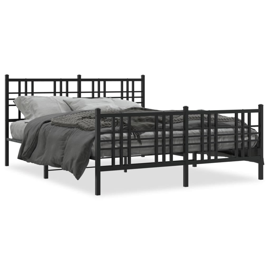 Metal Bed Frame without Mattress with Footboard Black 59.1"x78.7"