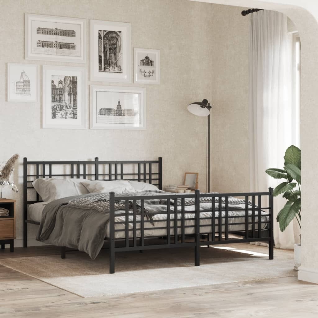 Metal Bed Frame without Mattress with Footboard Black 59.1"x78.7"
