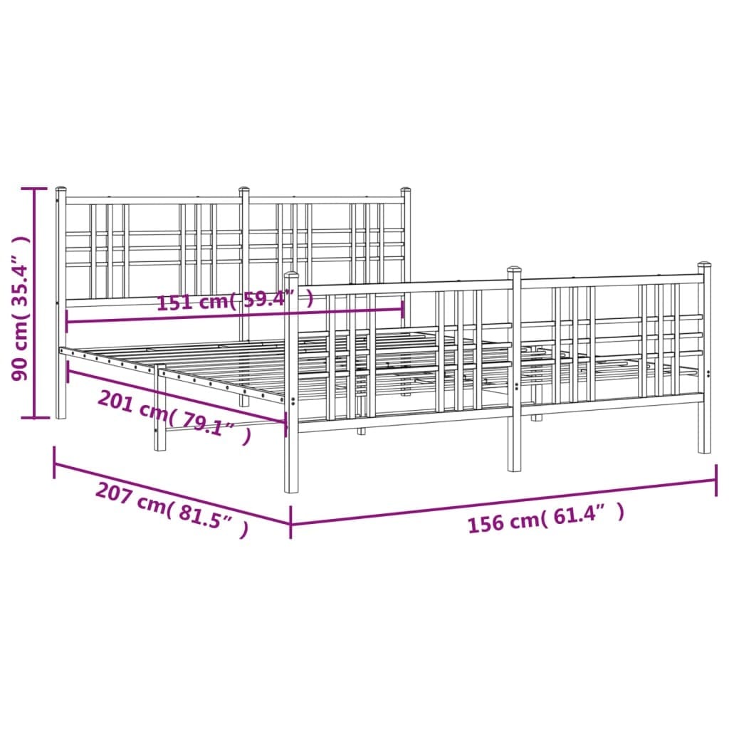 Metal Bed Frame without Mattress with Footboard Black 59.1"x78.7"