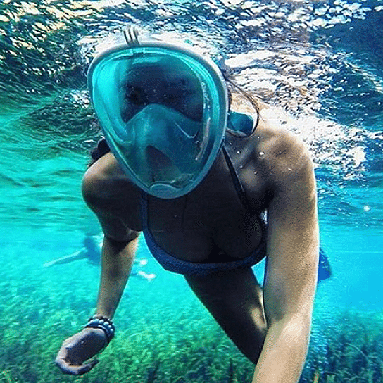 Option: Mask Only,Mask Color: Turquoise - Full Face Snorkel Mask