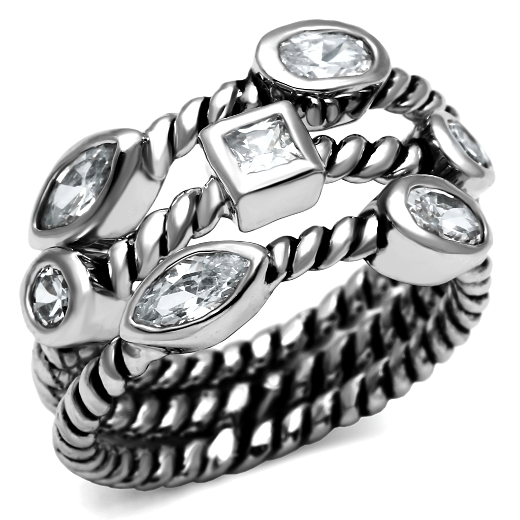 TK2880 - High polished (no plating) Stainless Steel Ring with AAA Grade CZ in Clear