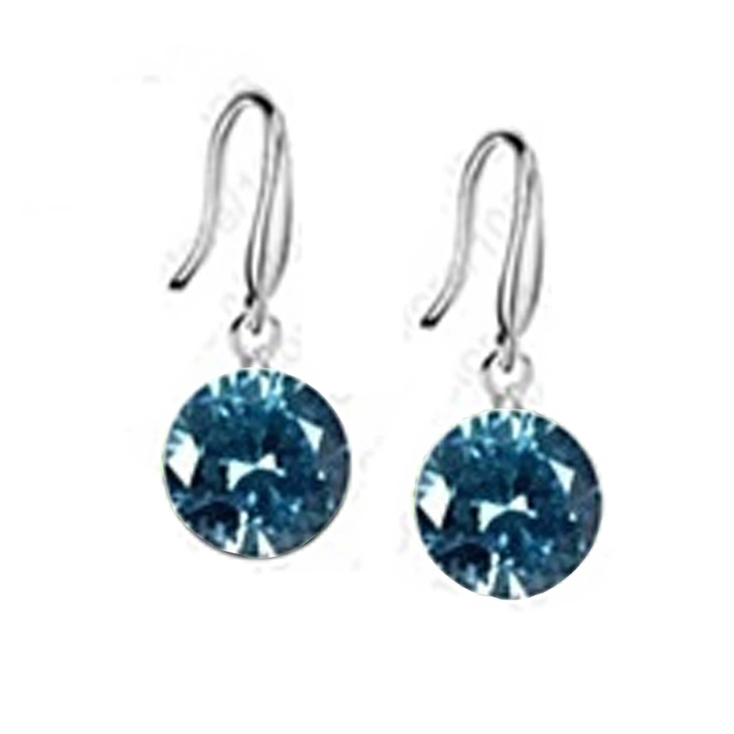 Size: 10mm - Large,Color: Blue Topaz - Colorful Diamond in the Sky - Drilled Crystal Diamond in S/M/L on a 925 Sterling Silver hook earrings