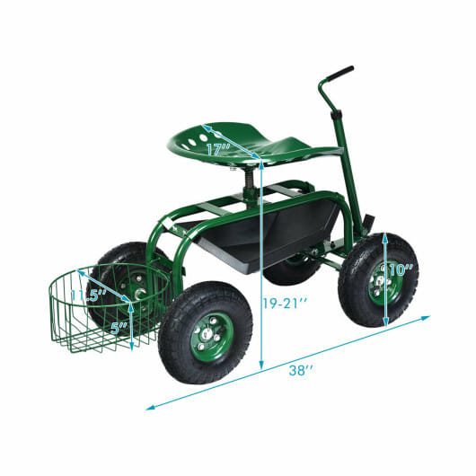 Extendable Handle Garden Cart Rolling Wagon Scooter-Blue