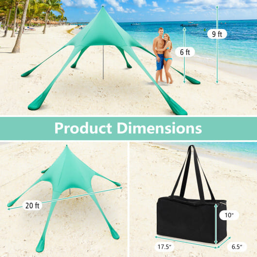 20 x 20 Feet Beach Canopy Tent with UPF50+ Sun Protection and Shovel-Blue