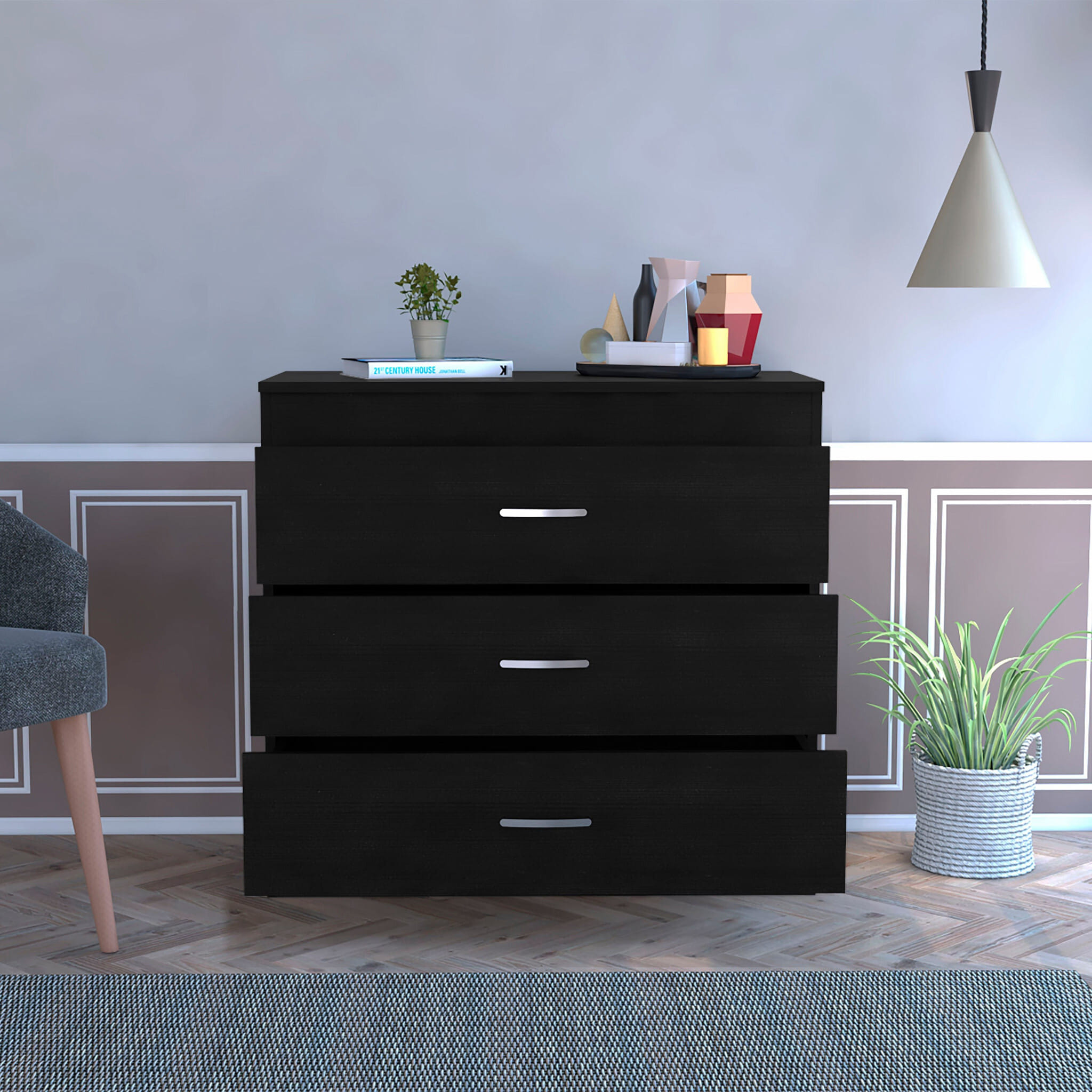 31" Black Three Drawer Dresser