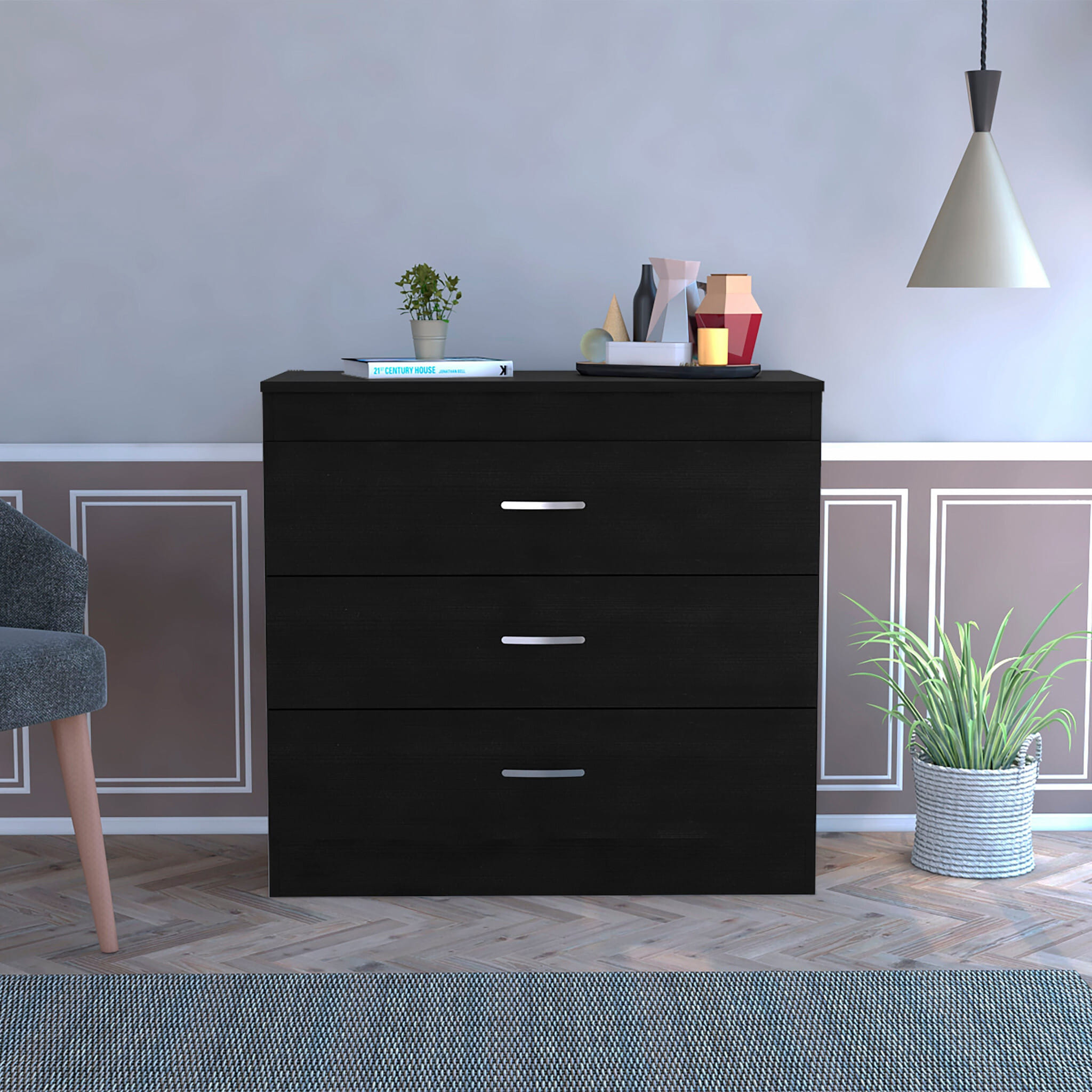 31" Black Three Drawer Dresser