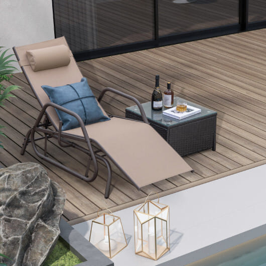 Outdoor Chaise Lounge Glider Chair with Armrests and Pillow-Rustic Brown - Color: Rustic Brown