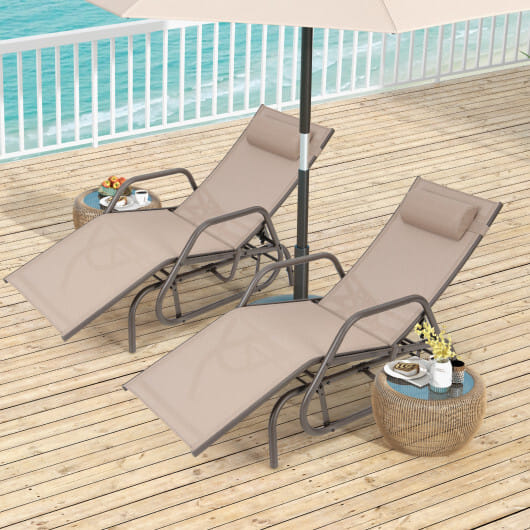 Outdoor Chaise Lounge Glider Chair with Armrests and Pillow-Rustic Brown - Color: Rustic Brown