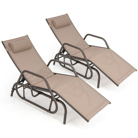 Outdoor Chaise Lounge Glider Chair with Armrests and Pillow-Rustic Brown - Color: Rustic Brown