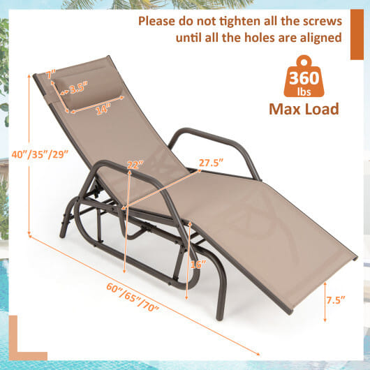 Outdoor Chaise Lounge Glider Chair with Armrests and Pillow-Rustic Brown - Color: Rustic Brown