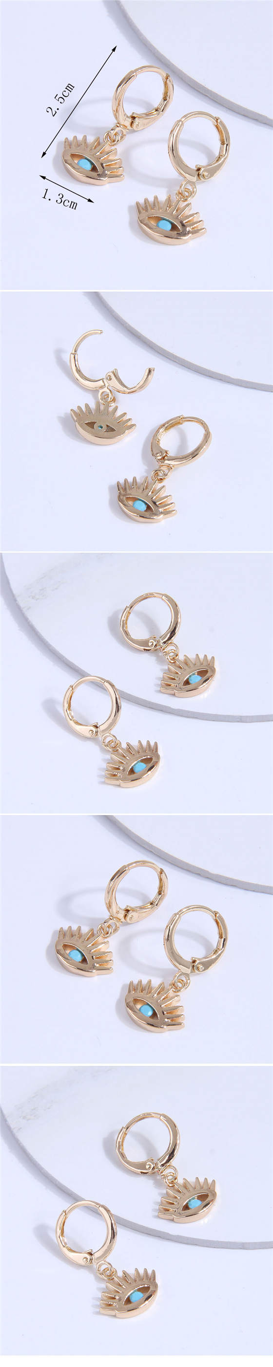Blue Eye Ball Inlaid Golden Eyelash Unique Fashion Wholesale Women Earrings