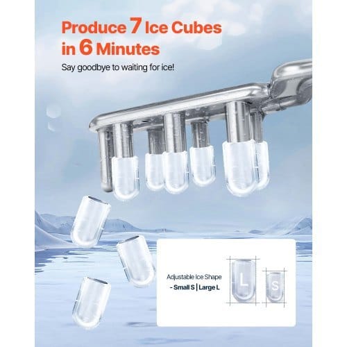 Countertop Ice Maker, 7 Cubes Ready in 6 Mins, 26 lbs per Day, Self-Cleaning Portable Machine with Ice Scoop, Ice-Making Machine with 2 Sizes Bullet Ices for Home, Kitchen, Office, Bar & Party