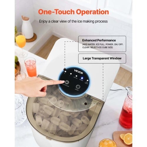 Countertop Ice Maker, 7 Cubes Ready in 6 Mins, 26 lbs per Day, Self-Cleaning Portable Machine with Ice Scoop, Ice-Making Machine with 2 Sizes Bullet Ices for Home, Kitchen, Office, Bar & Party