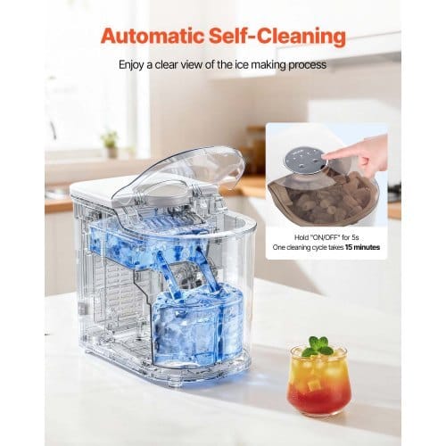 Countertop Ice Maker, 7 Cubes Ready in 6 Mins, 26 lbs per Day, Self-Cleaning Portable Machine with Ice Scoop, Ice-Making Machine with 2 Sizes Bullet Ices for Home, Kitchen, Office, Bar & Party