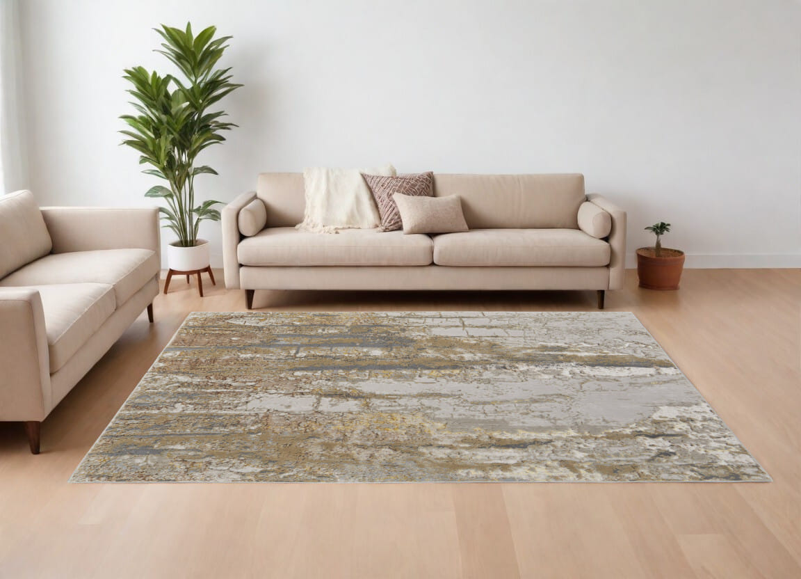 10' X 13' Ivory Gray and Brown Abstract Power Loom Area Rug