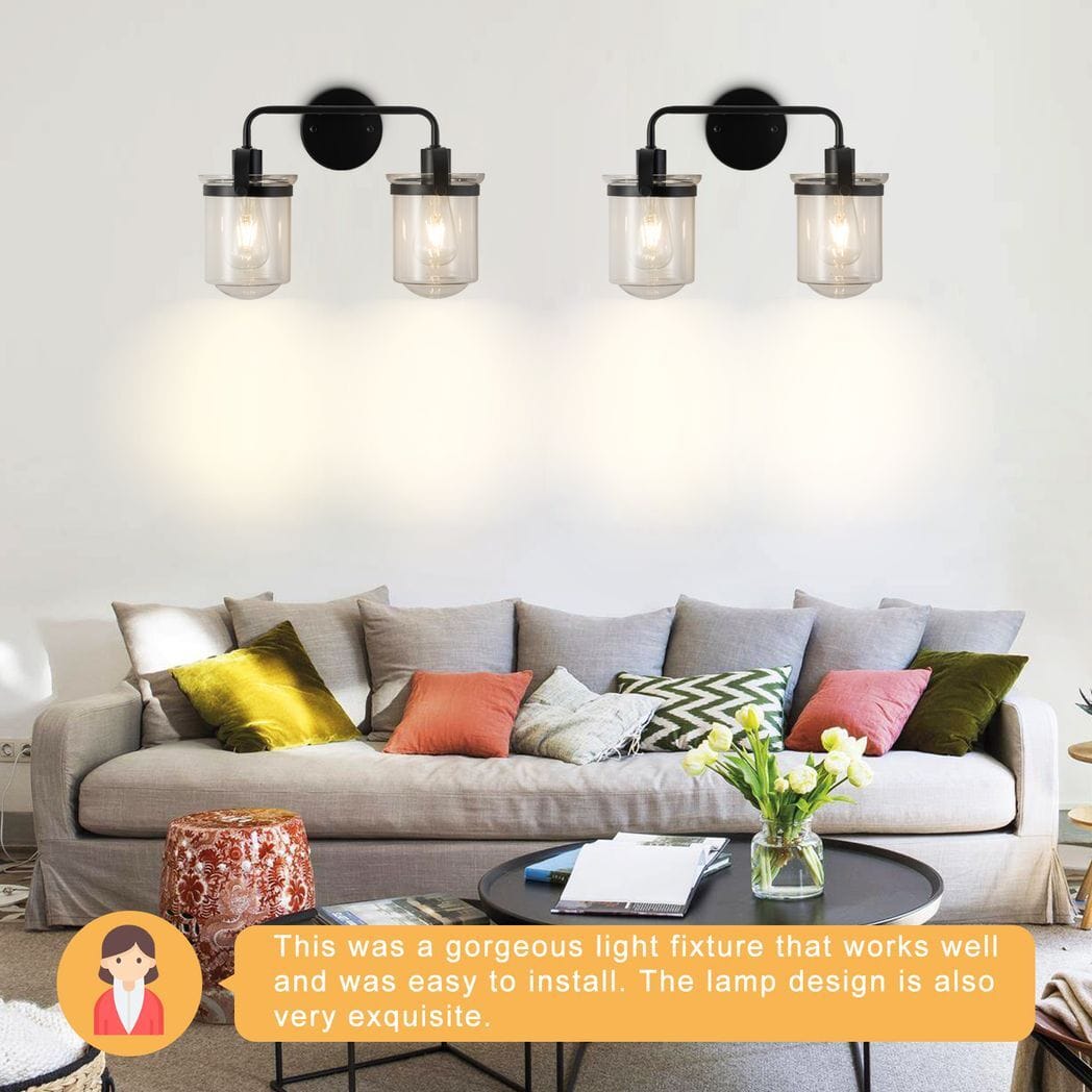 Wall Sconces Set of 2 with Clear Glass Shade,Modern Wall Sconce, Industrial Indoor Wall Light Fixture for Bathroom Living Room Bedroom Over Kitchen Sink,E26 Socket, Bulbs Not Included