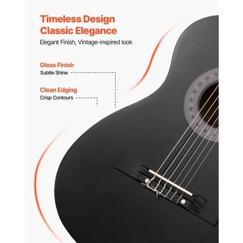 Classical Guitar, 38 Inch, Wood Classical Guitar Starter Kit for Beginners, with Nylon Strings, Gig Bag, Strap, Tuner, Extra Strings, Picks, Capo, Basswood, for Teenagers Adults Students, Black