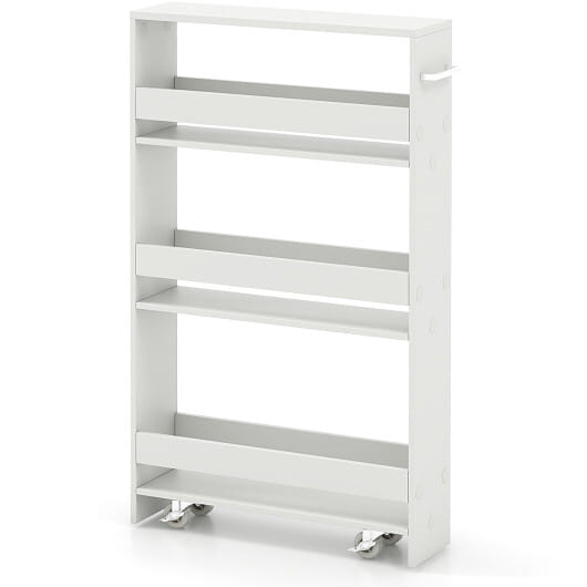 Costway Narrow Mobile Serving Cart with Open Shelves for Kitchen Bathroom Living Room-Off White - Color: Off White