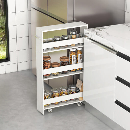 Costway Narrow Mobile Serving Cart with Open Shelves for Kitchen Bathroom Living Room-Off White - Color: Off White