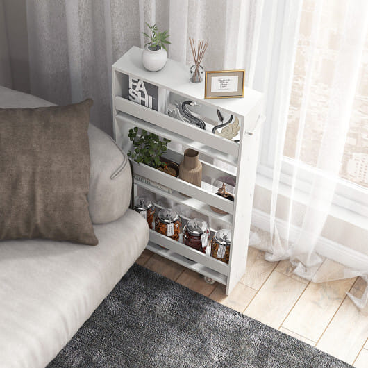Costway Narrow Mobile Serving Cart with Open Shelves for Kitchen Bathroom Living Room-Off White - Color: Off White